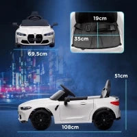 Macchina Elettrica per Bambini a Licenza BMW M4 con Telecomando, Clacson e Fari, 108x69.5x51 cm, Bianca