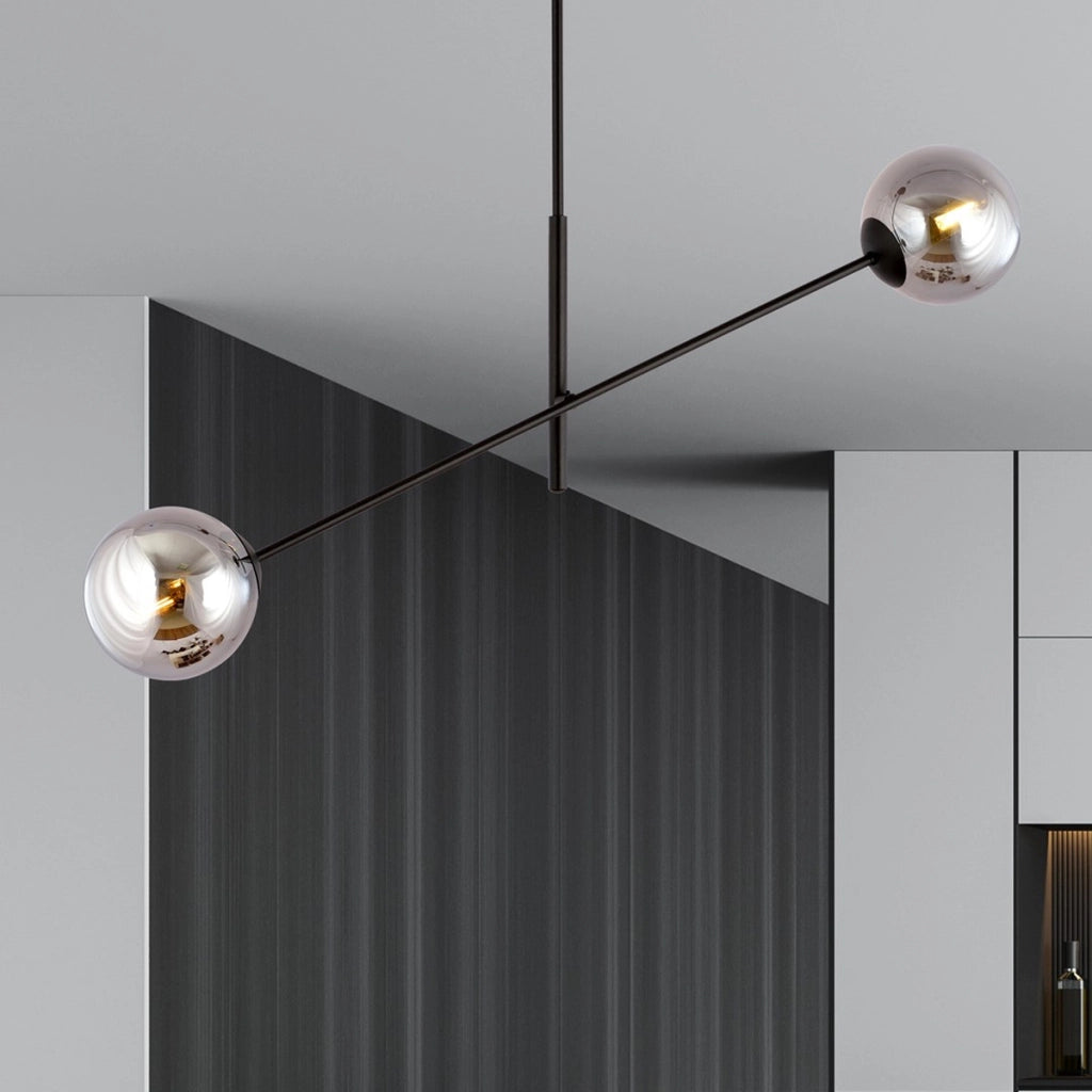 Lampada a sospensione Linear in acciaio nero e vetro grafite