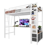 Letto a Soppalco Singolo con Scrivania; 4 Cassetti; USB; Tipo C e LED Regolabile 90 × 200 cm; senza Materasso