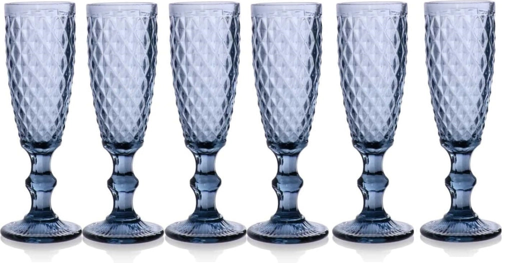 SET 6 CALICI FLUTE DIAMANTE DA 140CC IN COLORE BLU