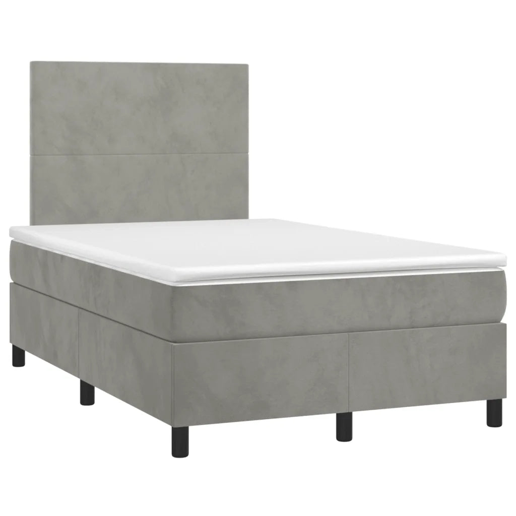 Letto a Molle Materasso e LED Grigio Chiaro 120x190 cm Velluto