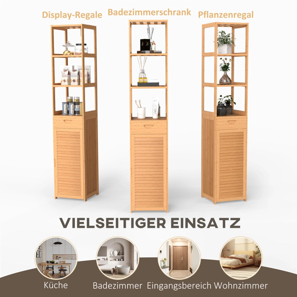 Mobile da Bagno ¨C Zephmum ¨C Bamb¨´, 3 Ripiani, Cassetto, 32x30x163 cm
