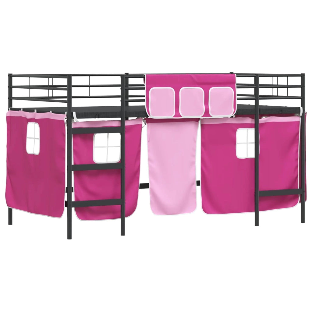 Struttura del Letto Loft per Bambini | Letto Infantile | Lettino con Tendine Nero e rosa