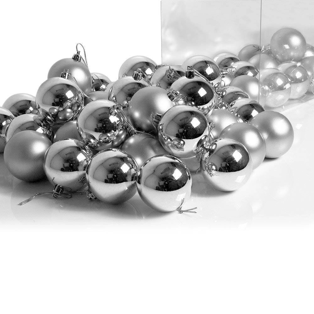 Trade Shop - Confezione 54 Palline Di Natale Colore Silver 6 Cm Addobbo Natalizio -