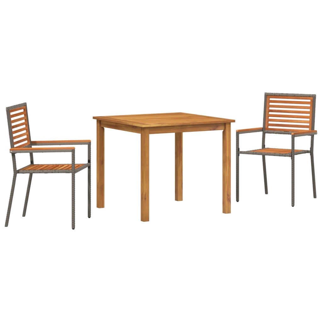 Set Pranzo Giardino  3 Pezzi Grigio Polyrattan Acacia