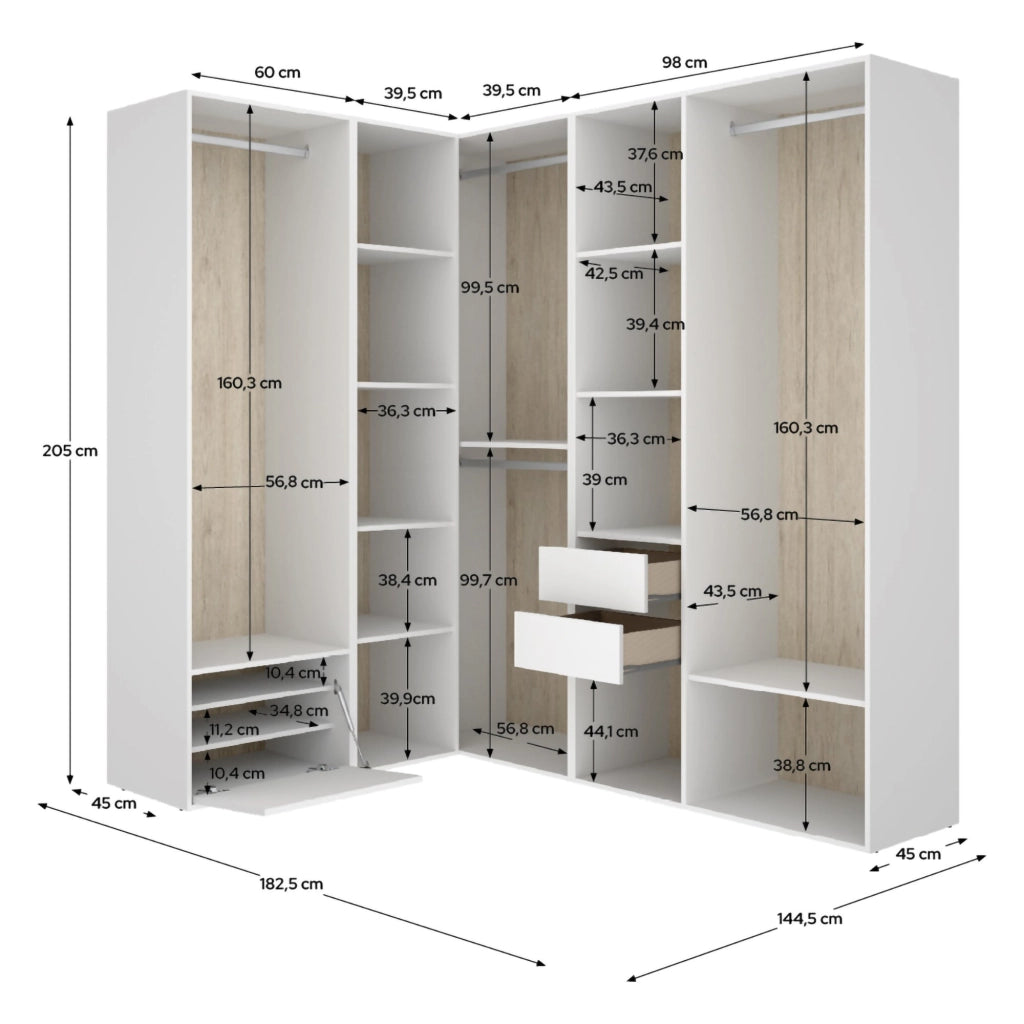 Armadio Camera da Letto Atwood, Guardaroba Grande Modulabile, 186x205h cm Bianco