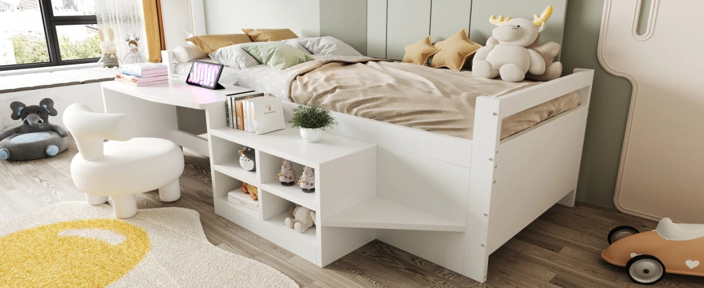 DESMIU Letto Combinato Letto Singolo con Scrivania, Armadi, USB e Presa 90 × 200 cm, Senza Materasso