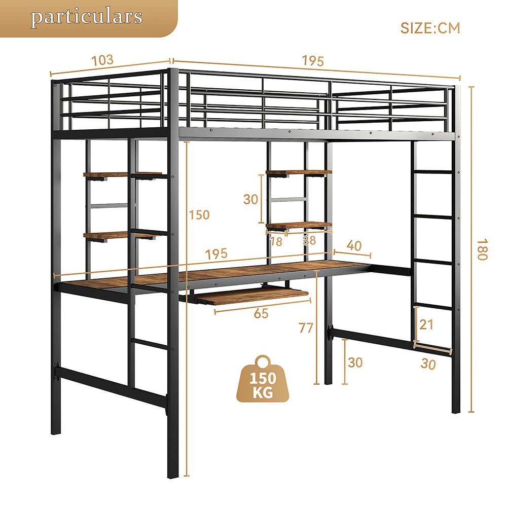 Letto metallico-Xylo-90x190 cm-compatto, multifunzione, per studenti, spazio ridotto