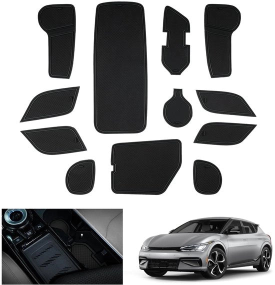 Compatibili con Kia EV6 2022 2023 2024, Mattone Antislip in Gomma Silicone (Nero) per Console Centrale, Cassetto, Porta Documenti, Fatto di Gomma Silicone.