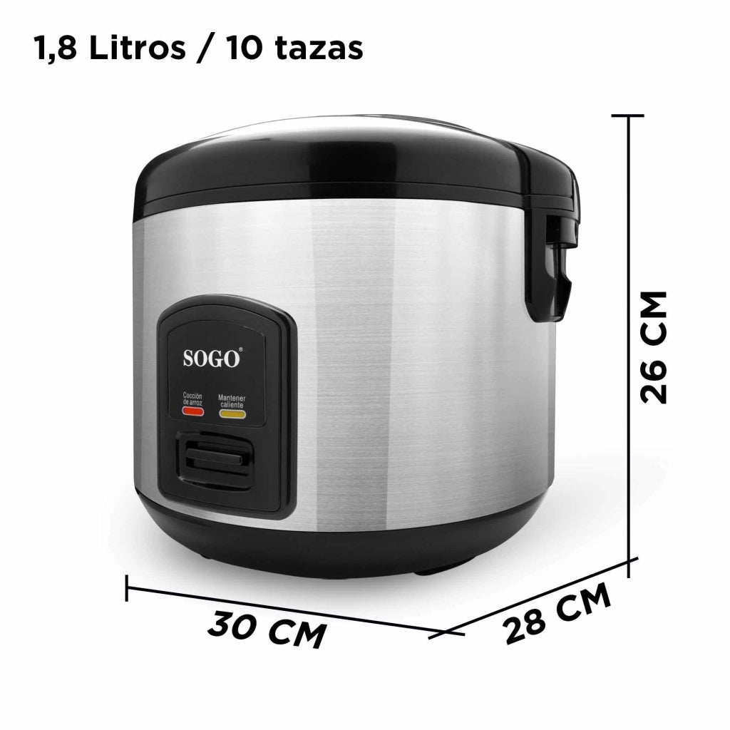 Cuociriso elettrico 1,8L acciaio inox, rivestimento antiaderente, cottura a vapore 700W cucina - SOGO