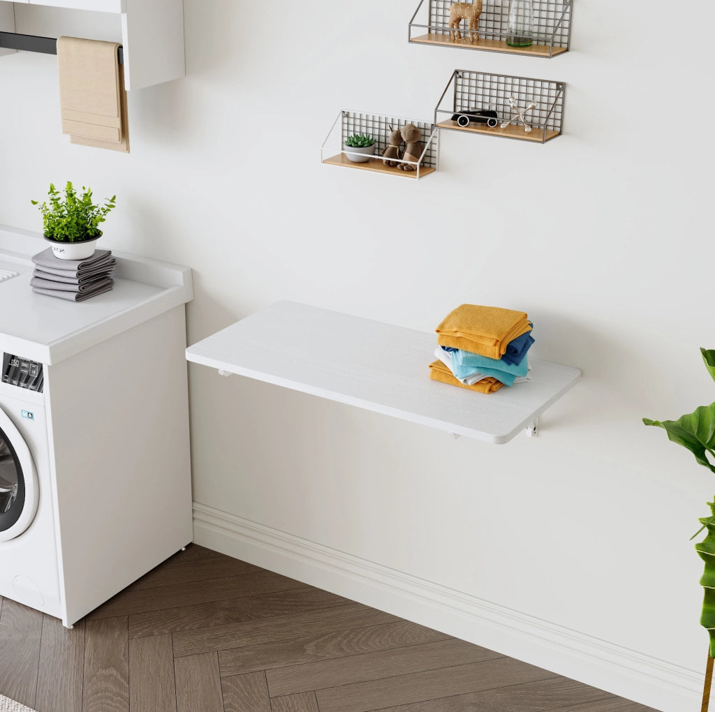 Tavolo pieghevole da parete in MDF bianco con staffa metallica