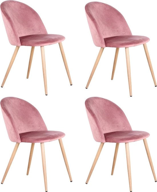 Set di 4 poltrone moderne - poltrone in velluto - poltrone da soggiorno - poltrone da ufficio - poltrone da salotto - gambe in legno - poltrone anti-slip - colore rosa - max. 120 kg.