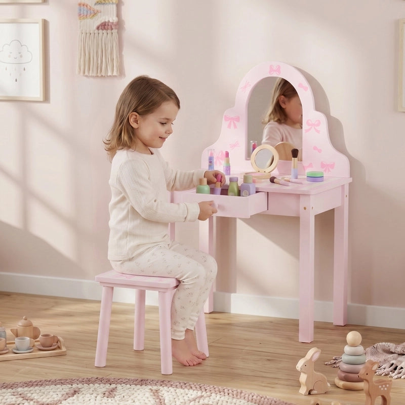 TAVOLO TOELETTA 2 in 1 con specchio rimovibile e cassetto, Rosa