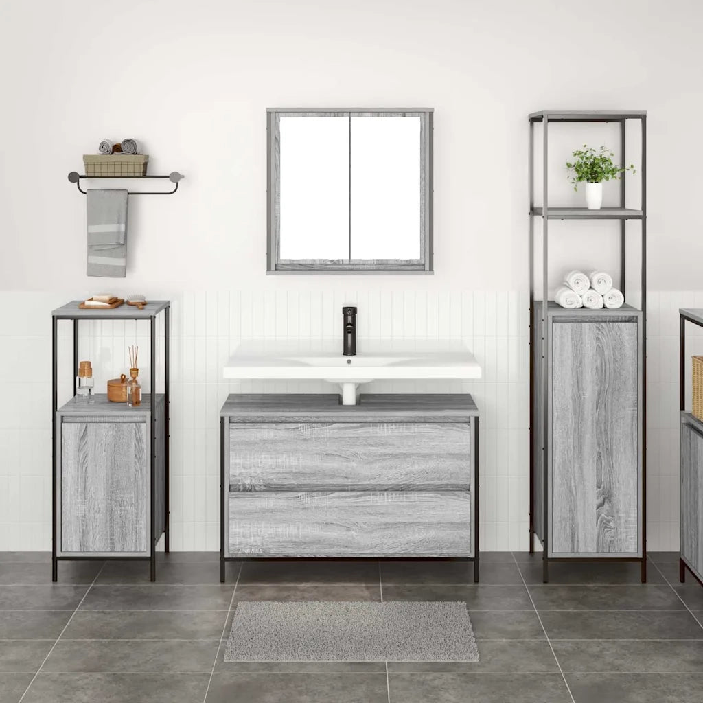 Set di mobili per il Bagno | Armadio da bagno con cassetto 3 pz Grigio Sonoma