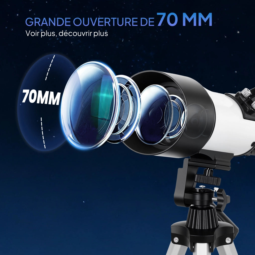 Telescopio astronomico per adulti e principianti 70 mm ¨C Minimal ¨C 80x80x135 cm bianco