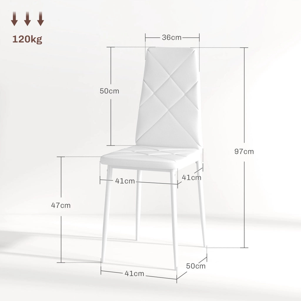 Set 2 Sedie 41x50x97 cm con Schienale Alto in Finta Pelle e Acciaio Bianco