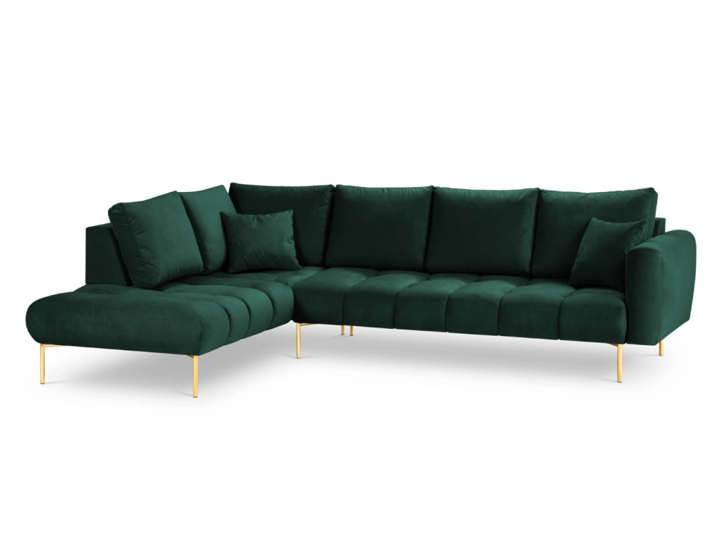 Cosmopolitan Design - Divano angolare sinistro "Hastings" 5 posti in velluto verde bottiglia 