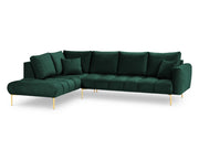 Cosmopolitan Design - Divano angolare sinistro "Hastings" 5 posti in velluto verde bottiglia 