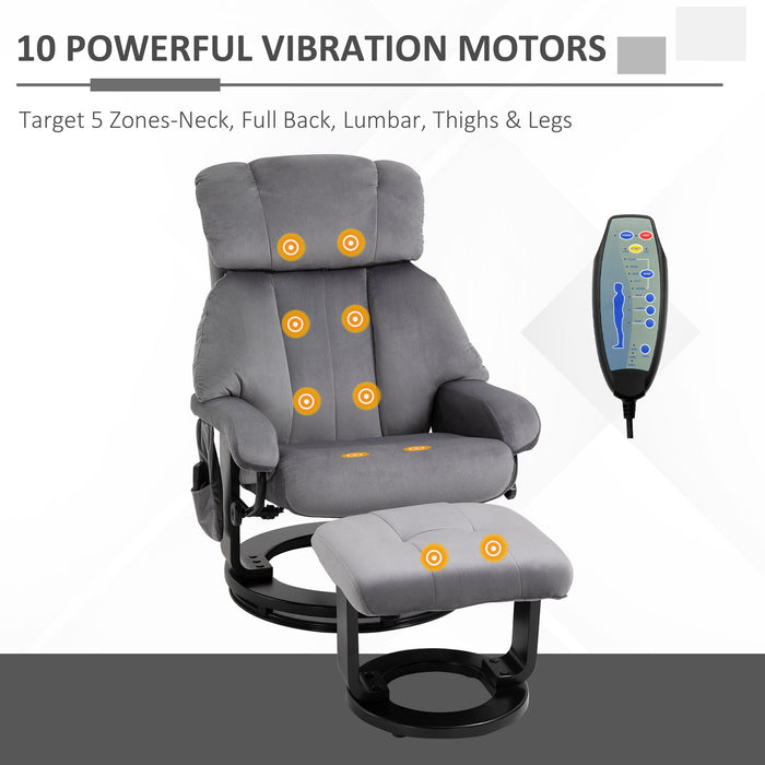 Poltrona Relax Massaggiante Reclinabile con Poggiapiedi e Telecomando in Finta Pelle PU Grigio