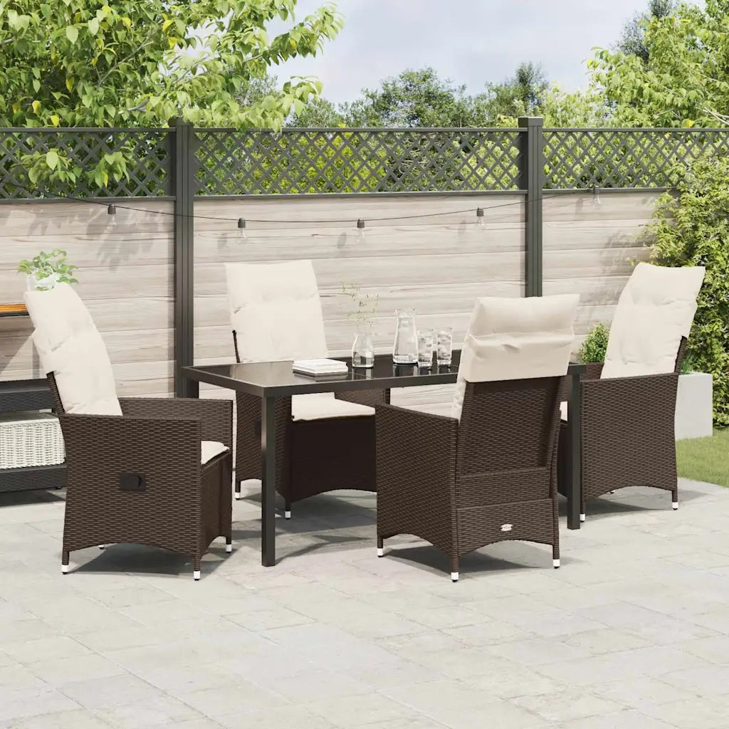 Set da Pranzo per Giardino con cuscino 5 pcs Marrone polyrattan 3379544
