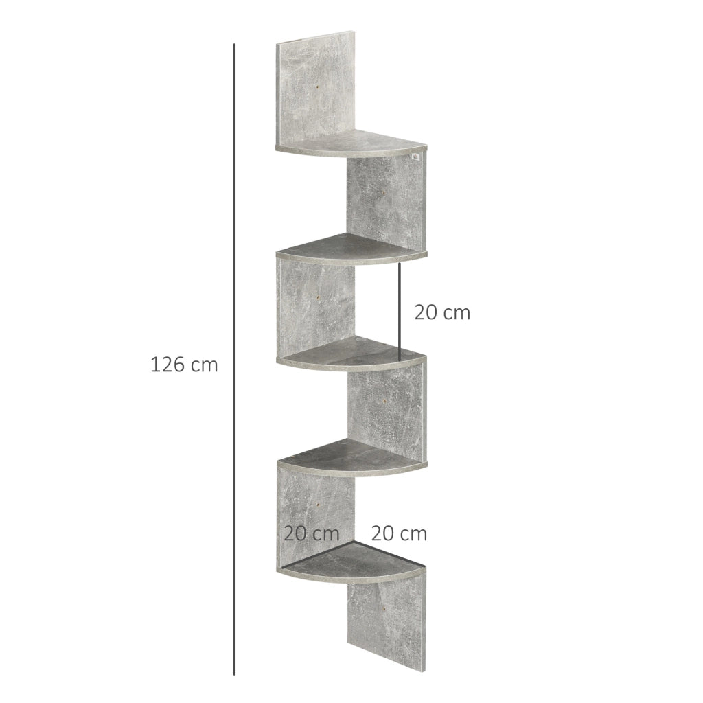 Libreria Angolare a Muro 5 Livelli ¨C Zephmum ¨C Legno Grigio 20x20x126 cm