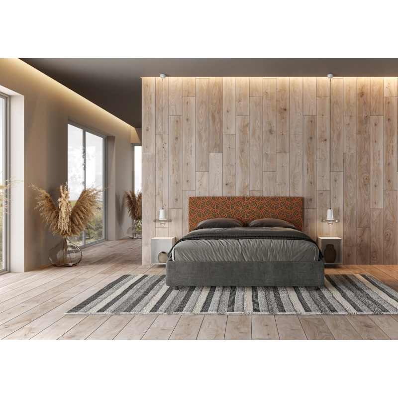 Letto imbottito Matrimoniale 160x190 cm tessuto Era Arla - Contenitore,Grigio/Arancio