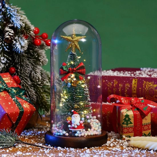 Decorazione di Natale Creativa con Illuminazione a LED e Piedistallo in Legno