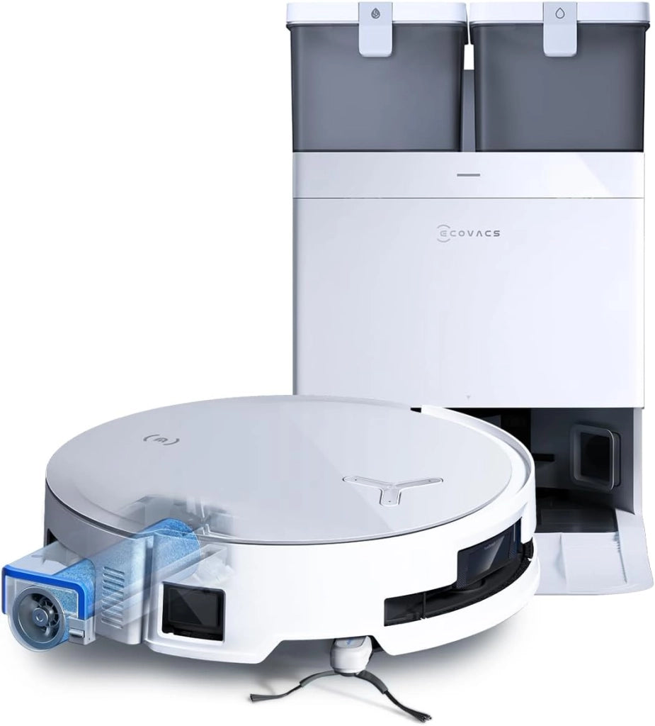 ECOVACS DEEBOT X8 OMNI Robot Aspirapolvere Lavapavimenti con Stazione Auto-Pulente, 18000Pa, Spazzola OZMO ROLLER Auto-Lavaggio Mocio Istantaneo con Acqua Calda a 75℃, Asciugatura Aria Calda, Bianco