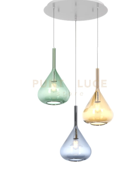 SOSPENSIONE BIANCO 3 LUCI TONDA VETRI AM + VE + BL 1177BI-S3 T-MC