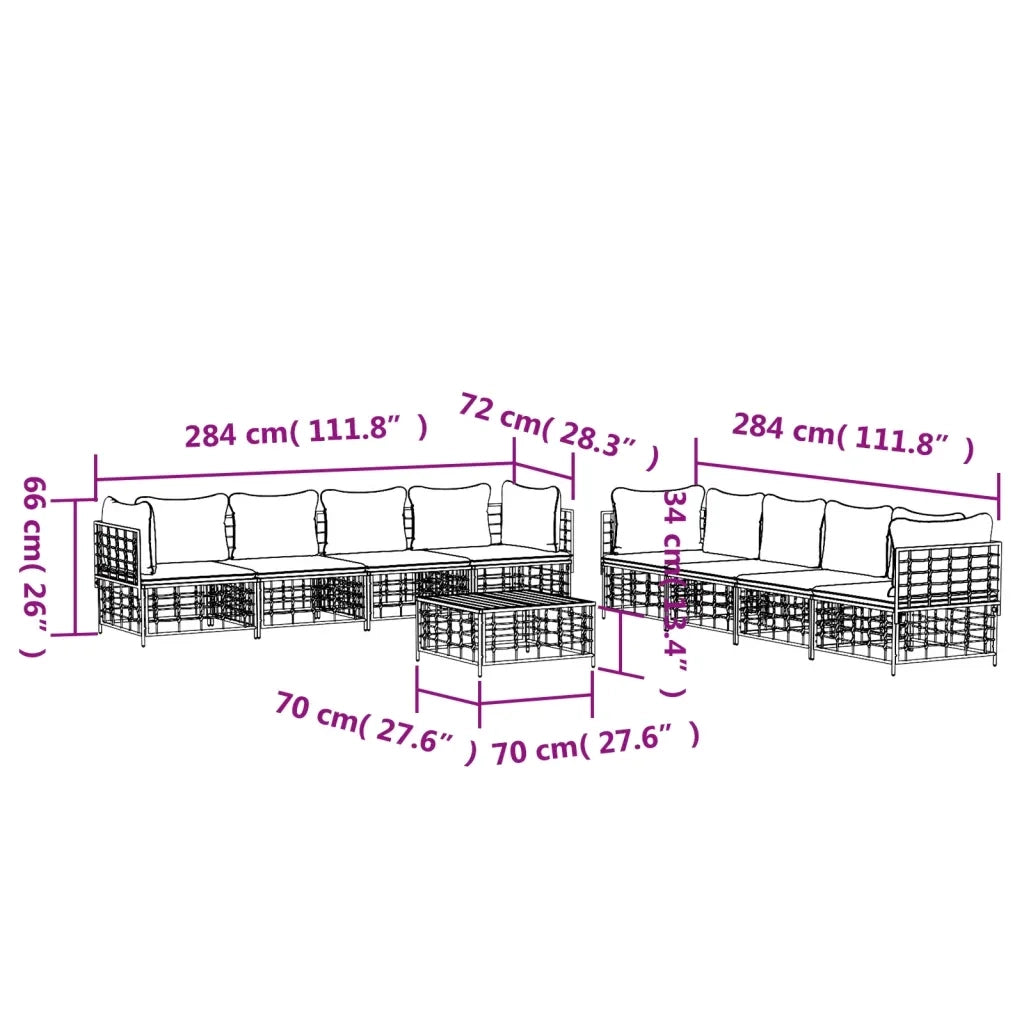 Set Divani da Giardino 9 pz con Cuscini Antracite in Polyrattan 3186709