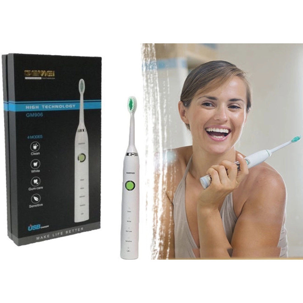 Trade Shop - Spazzolino Elettrico Ricaricabile Professionale Con 2 Testine Gemei Gm-906 -