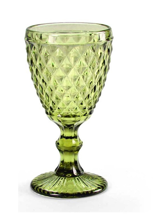 CALICE DIAMANTE REALIZZATO IN VETRO PER VINO DA 210 CC COLORE VERDE