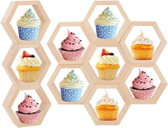 Supporto per torte a sei facce - Display per torte da tavola galleggiante - Supporto per dessert in legno - Tavola da dessert flottante - Tavola per festa di compleanno e baby shower