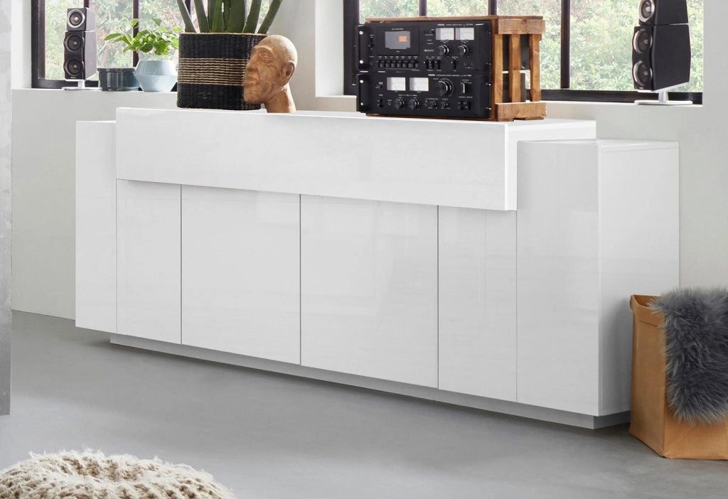 Credenza 5 Ante 200x45x86 cm Coro 4A Bianco Lucido/Bianco