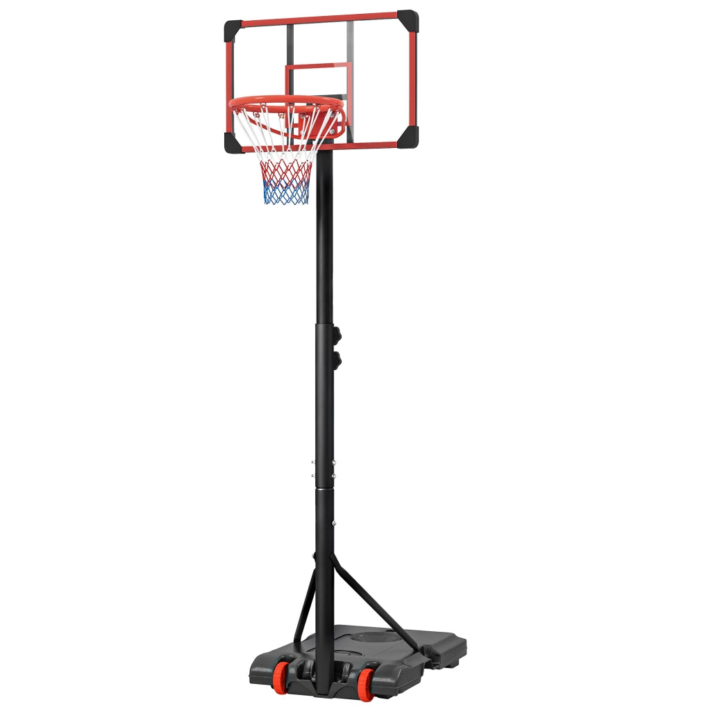 Canestro da Basket Regolabile in Altezza con Ruote e Base Riempibile ¨C Zephmum ¨C Rosso e Nero 178-208 cm