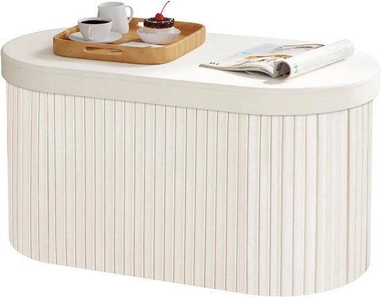 Sedia Ottomana Opvoluta con Coperchio - Con Sedile e Spazio di Deposito - Telaio in MDF e Copertura in Velluto - Ideale per Soggiorno, Camera da Letto o Hall - Color Crème - Dimensioni:  ... (Dimensioni non specificate)