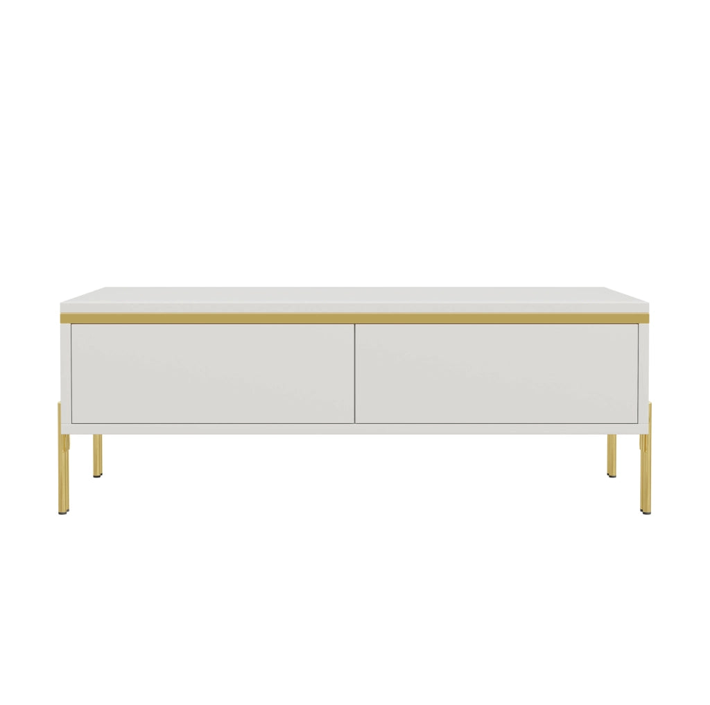 Tavolino da salotto 100x50x36 cm con cassetti su entrambi i lati; pannello truciolare bianco