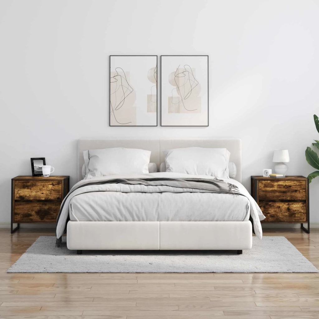 Set di 2 Comodini | Armadio da Notte | Mobiletto da notte con cassetto Quercia Fumosa 50 x 39.5 x 50 cm