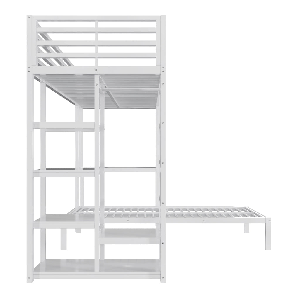 Letto a soppalco 90 x 200 cm con scrivania e scaffali bianco