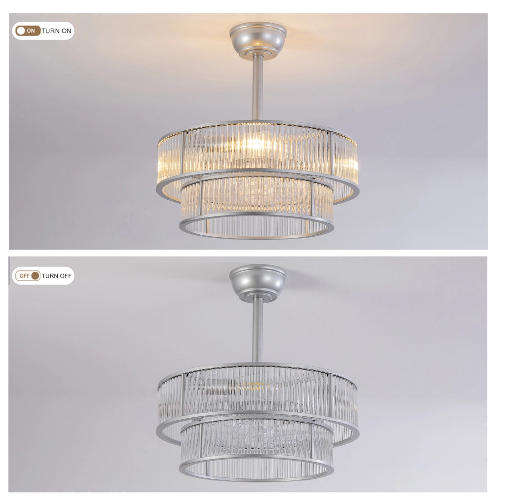 Ventilatore da soffitto ULEVR con cristalli, 6 velocit¨¤, controllo App e telecomando, 4 attacchi E26, argento