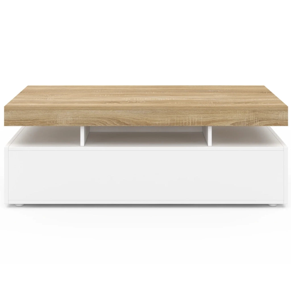 IDMarket - Tavolino rettangolare a 2 cassetti ELSA in legno bianco con piano in faggio
