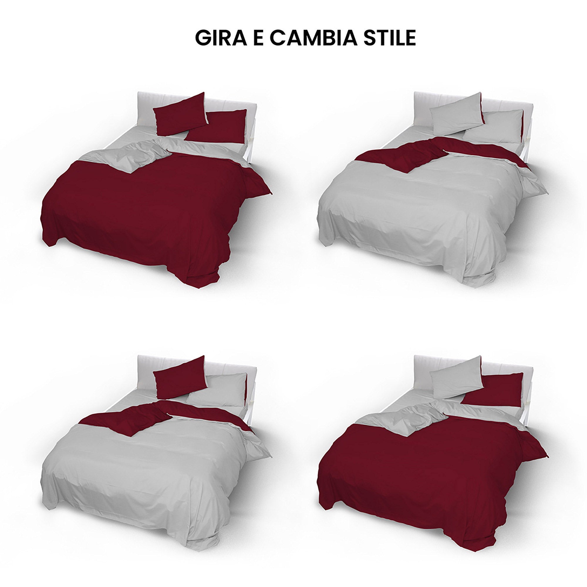 Copripiumino Singolo con Sacco e Federe Doubleface Bordeaux/Grigio Chiaro