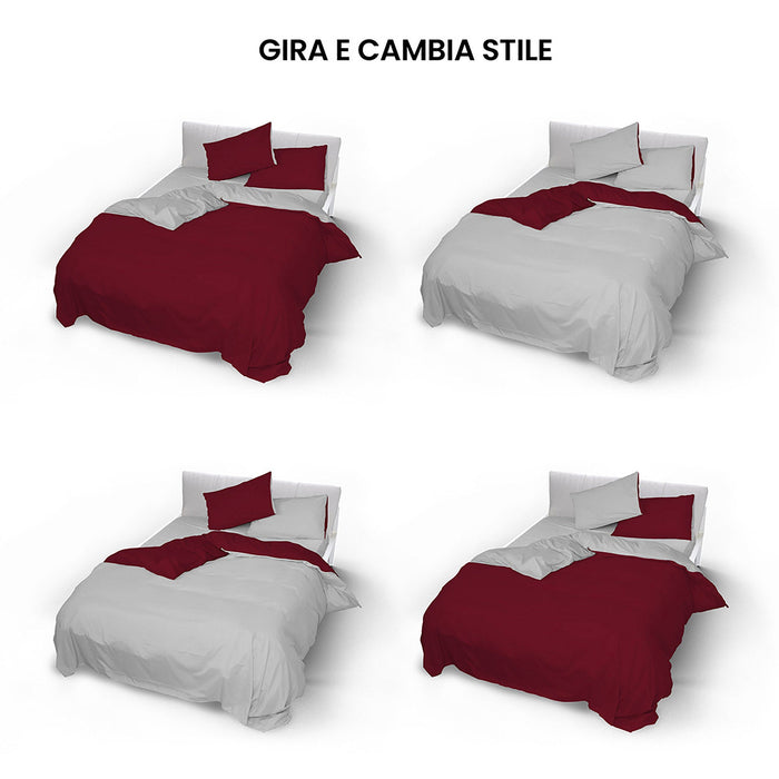 Copripiumino Singolo con Sacco e Federe Doubleface Bordeaux/Grigio Chiaro