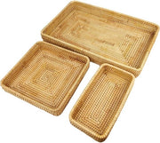 Scatola per oggetti rettangolare in rattan - Organizzatore per oggetti in rete a mano - Tavolo organizzatore - Cassa per snack - Scatola multifunzione per oggetti - Set da 3 pezzi