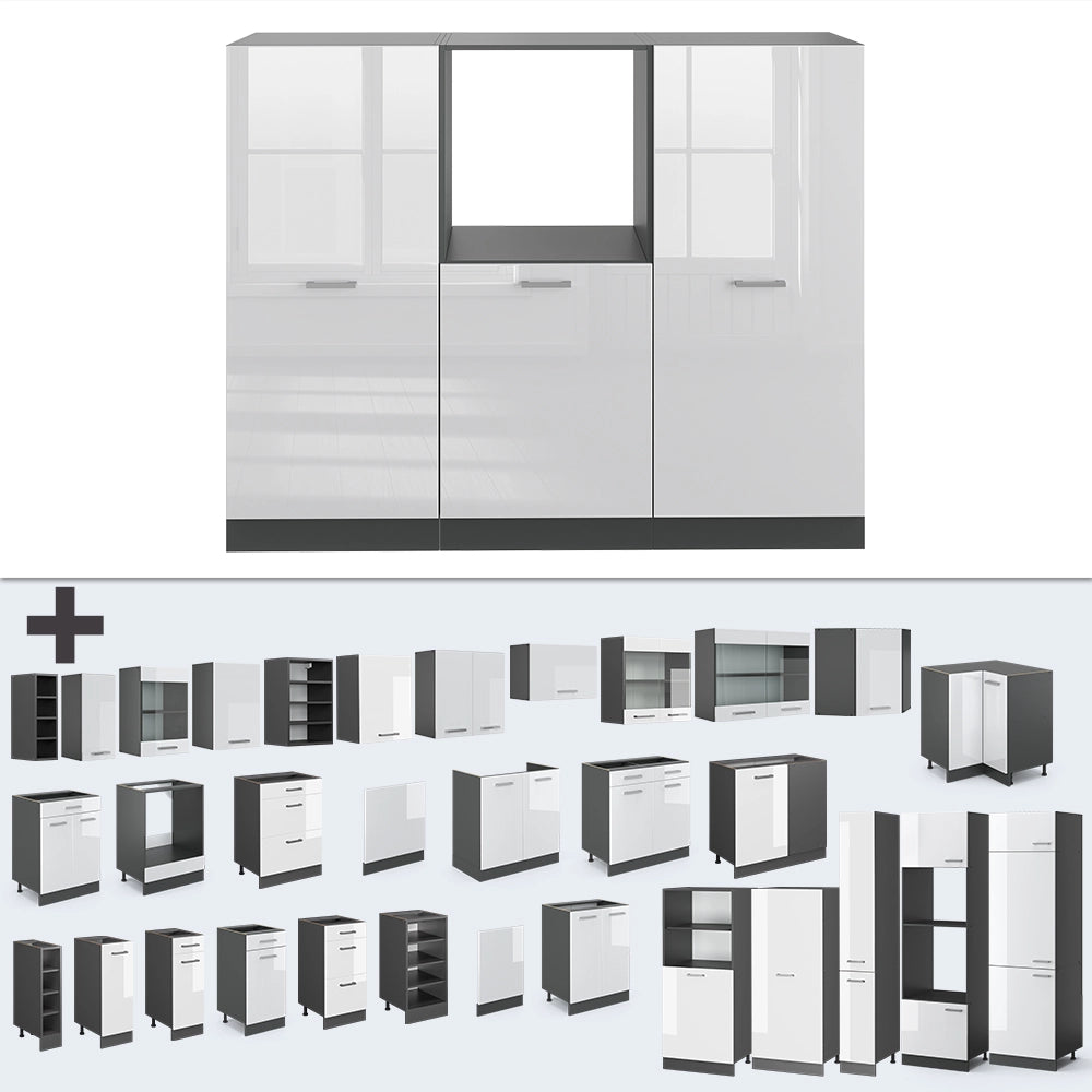 Cucine componibili piccole R-Line Bianco lucido/Antracite 180 cm senza piano di lavoro Vicco