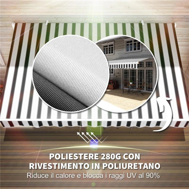 TENDA PARASOLE PER ESTERNO ESTENSIBILE IN ALLUMINIO E POLIESTERE CON MANOVELLA 395X245 CM BLU E BIANCA