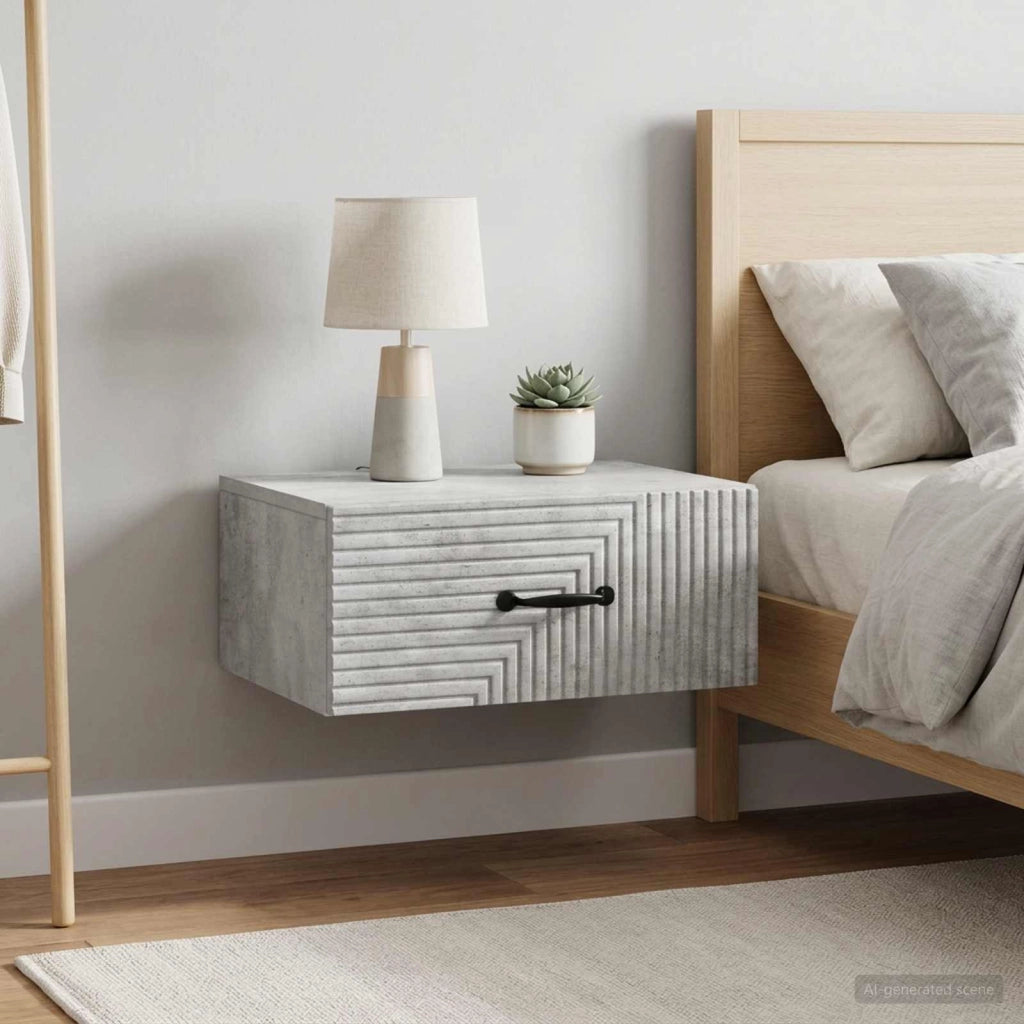 Mobiletto da notte a muro 2 pz Grigio Cemento 49 x 34,5 x 20 cm 898622