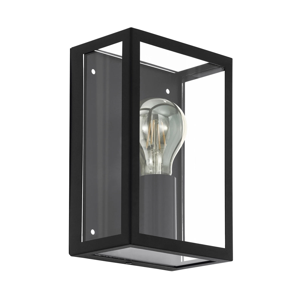 Applique Esterno Contemporanea Alamonte 1 Acciaio Nero Vetro Bianco 1 Luce E27
