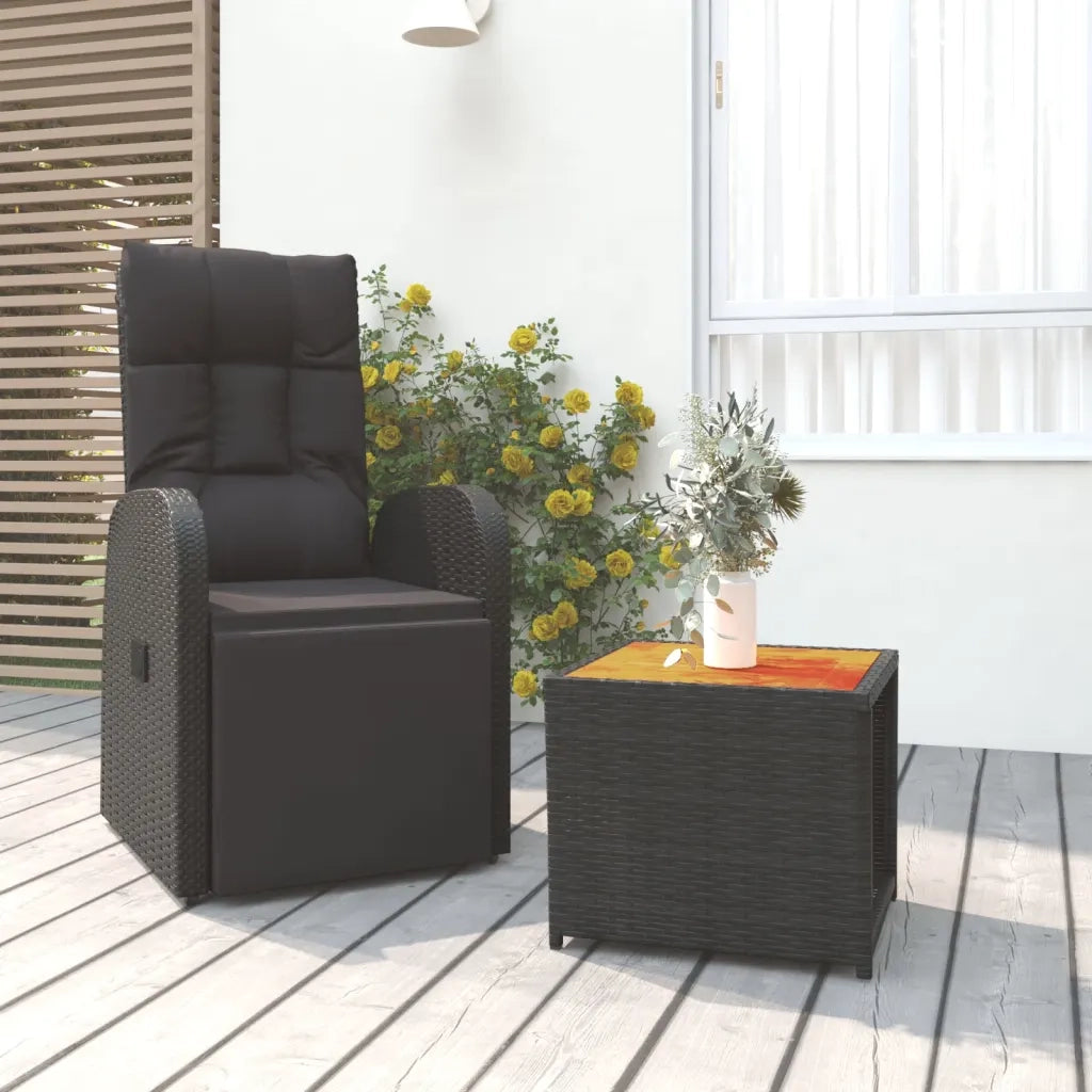 Set Mobili Giardino 2pz Nero Polyrattan e Legno Massello Acaciacod mxl 125172
