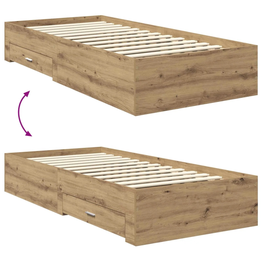 Letto singolo | Letto per adulti | Struttura del letto con cassetto Rovere artigianale 90 x 200 cm